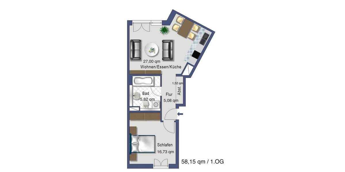 Etagenwohnung Aachen Aachen-Mitte - 2 Zimmer, 58 m&sup2;, 872&euro; | Angebot:25644449