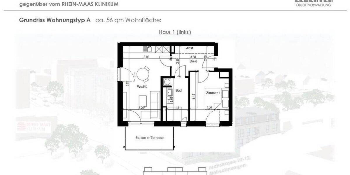 Etagenwohnung Würselen Oppen - 2 Zimmer, 56 m&sup2;, 740&euro; | Angebot:26851618