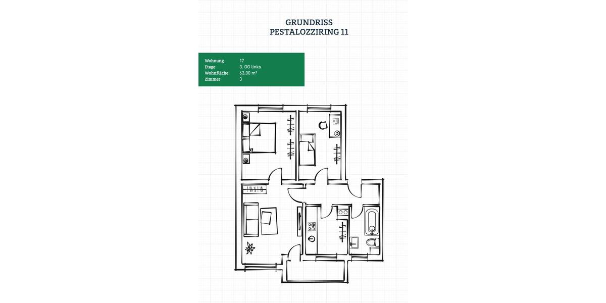 Etagenwohnung Aldenhoven - 3 Zimmer, 63 m&sup2;, 630&euro; | Angebot:26036357